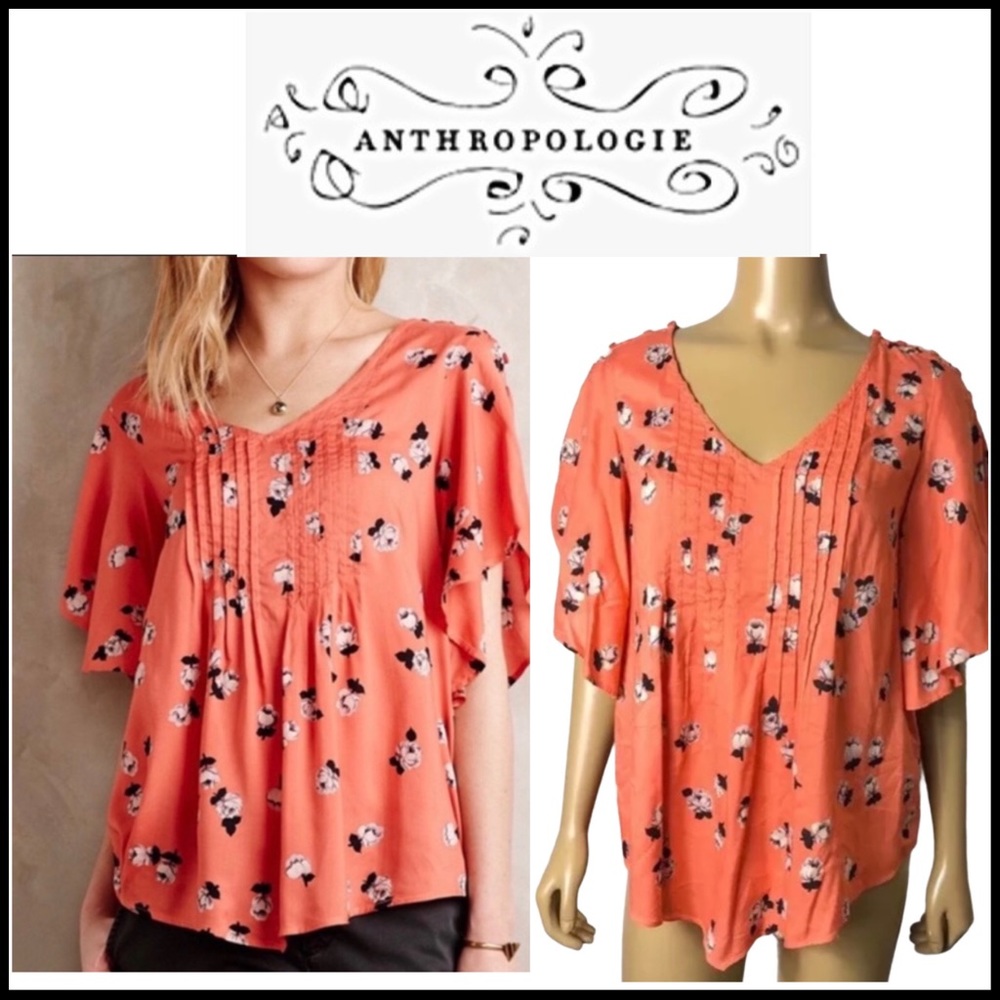 ANTHROPOLOGIE MAEVE MAYA FLORAL FLUTTER SLEEVE TOP - Picture 9 of 10
